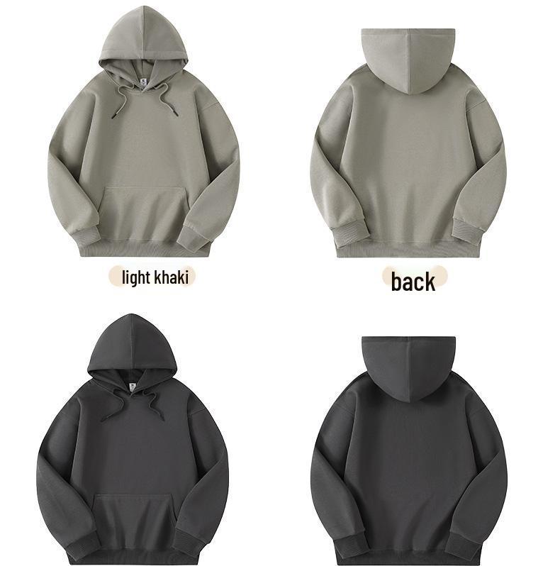 Hua Cotton Drop Shoulder Double Hood Sweatshirt - 300g Casual Solid Color Loose Fit (681)