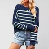 Women's Solid Striped Fashion Round Neck Knitwear Loose Pullover Sweater