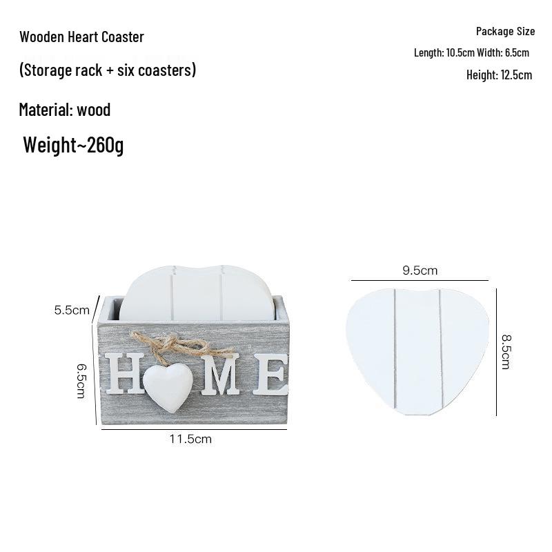 Retro Wooden Heart Coaster Set: 6-Piece Heat-Resistant, Non-Slip Design