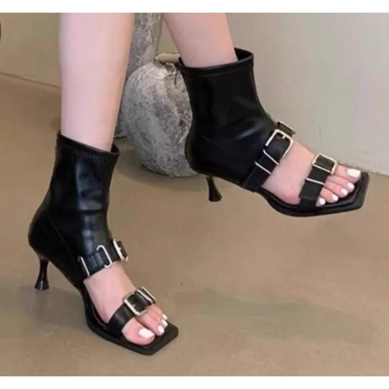 2025New Style Popular Summer Modern Boots Retro Roman Style Fashionable Open Toed Luxury Cool Boots Women's Flat Shoes