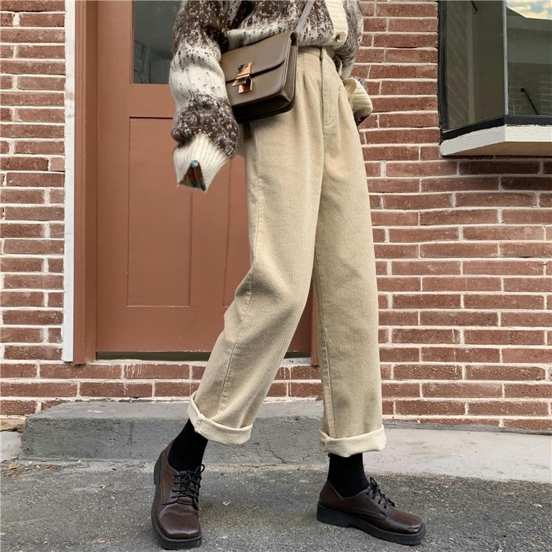 

Вельветовый костюм Брюки широкие женские Осенне-зимние Плюс бархатные теплые брюки-комбинезон Верхняя одежда Брюки прямого кроя Стройнят S абрикосовый