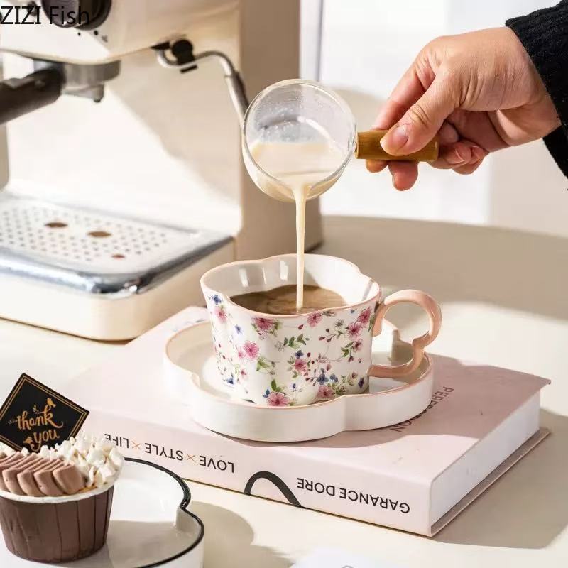 Plum Blossom Shaped Porcelain Cup&saucer Coffee Mug Tableware Dining Table Flower Mugs Afternoon Tea Teacup Fruits Juice Cup