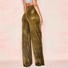 Damskie Modne Spodnie z Wysokim Stanem Szerokimi Nogawkami Błyszczące Luźne Proste Spodnie Wygodne do Codziennego Noszenia Jednokolorowe Temperament Wiosna Jesień