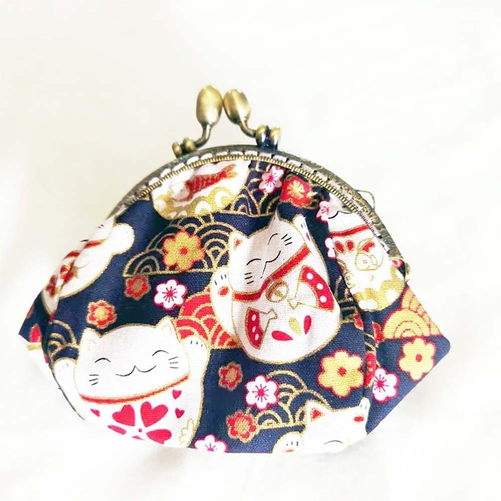 Anti-lost Kiss Lock Coin Purse Polyester Portable Canvas Mini Pouch Chinese Style Thickened Printed Small Pocket Necklace