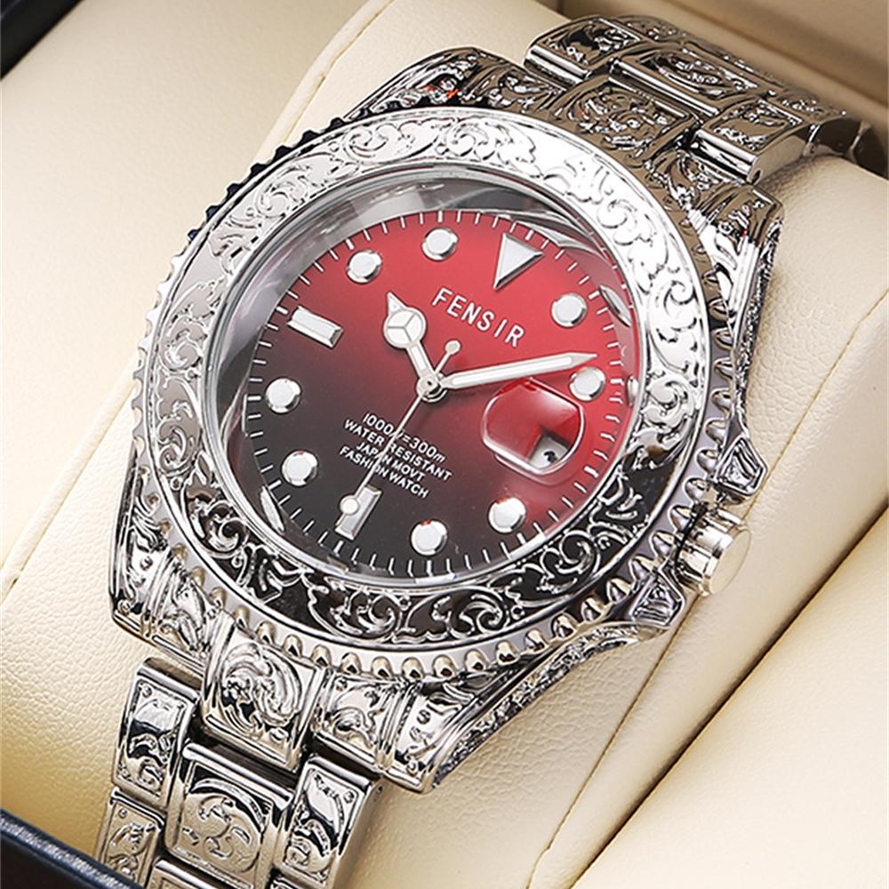 Casual and Fashionable Men Watch Retro Carved Business Quartz Watches Light Luxury Clocks Gifts Watches for Man