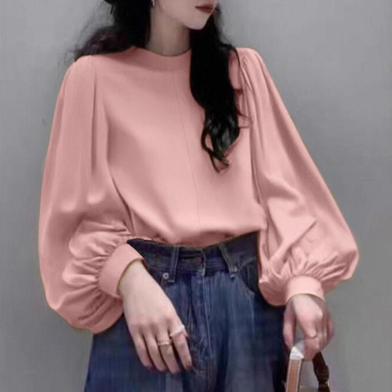 

ZANZEA Женская повседневная водолазка-фонарик с длинным рукавом однотонные блузки 5XL розовый