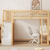 90x200 Loft Bed with Multifunctional Table, Safe Storage Staircase, Bed Frame Made of Solid Pine Wood for Children and Teenagers White