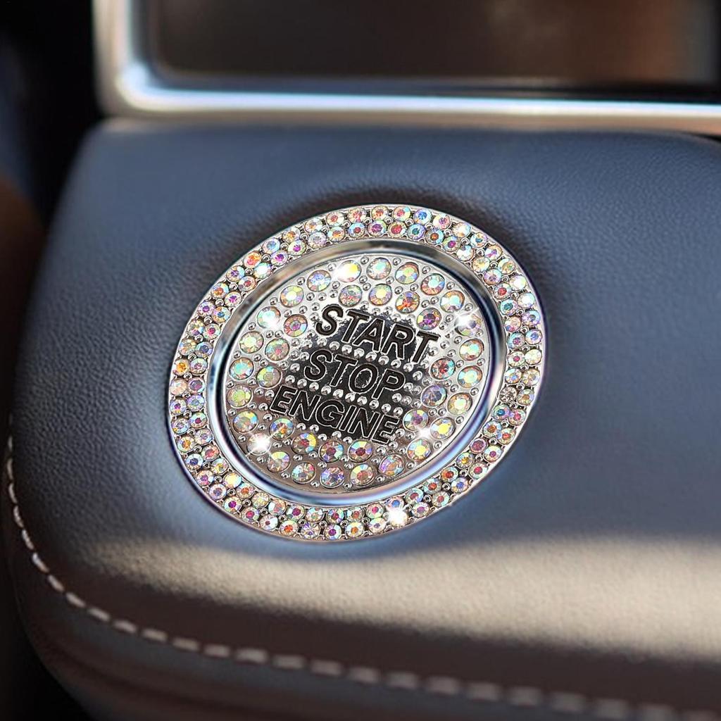 Push Start Button Cover Decoration Ring Decals Rhinestone Precision Adhesive Push To Start Button Cover For Women Men Girls