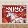 VIKAMA 2026 Spring Festival Backdrop Year Of The Horse Golden Lion Dance Theme Spring Festival Party Decorations