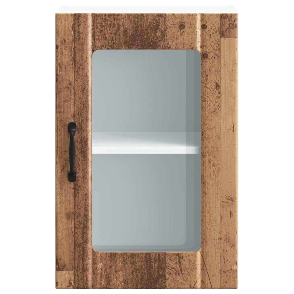 Wall Mounted Kitchen Cabinet with Glass Door Lucca Vintage Wood Look