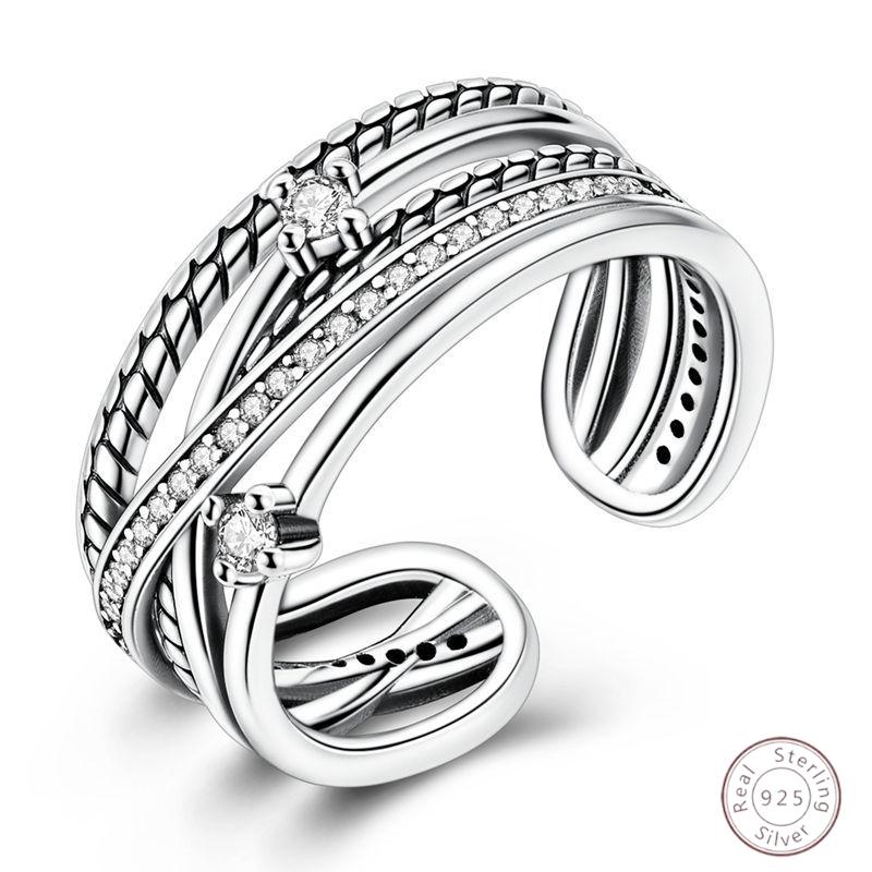 New 925 Silver Open Ring Hollow Rose Infinite Love Simple Ring Women Wedding Engagement Party Jewelry Gift