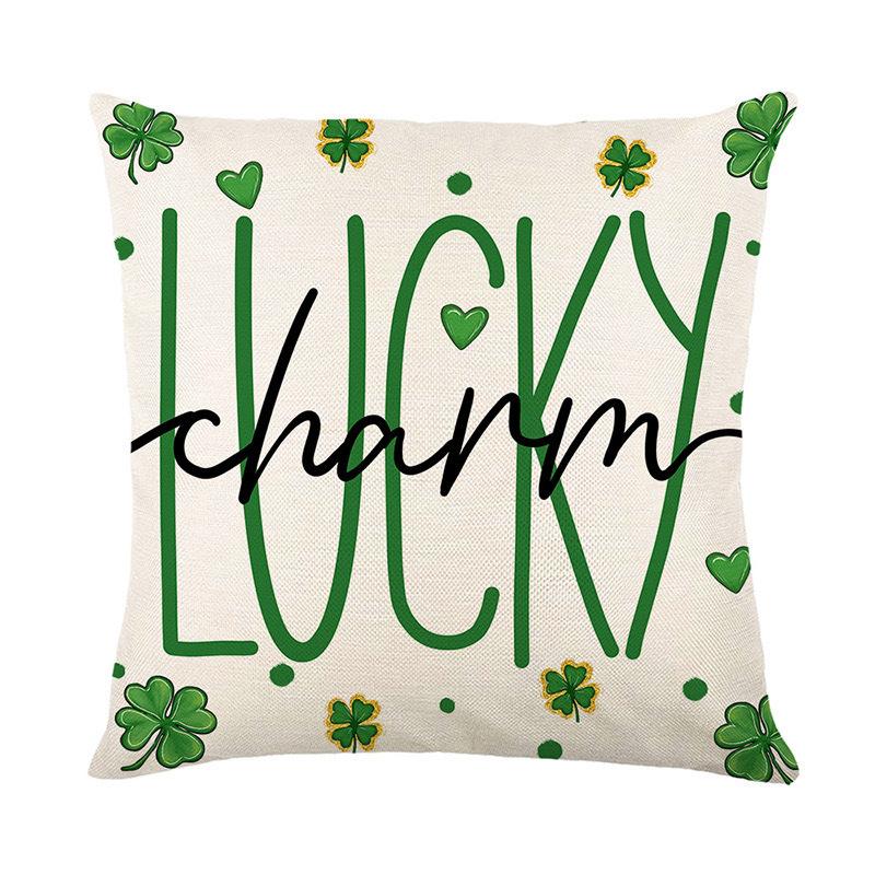 Green Four-leaf Clover Printed Pillowcase St. Patrick's Day Decorative Cushion Cover Living Room Sofa Pillow