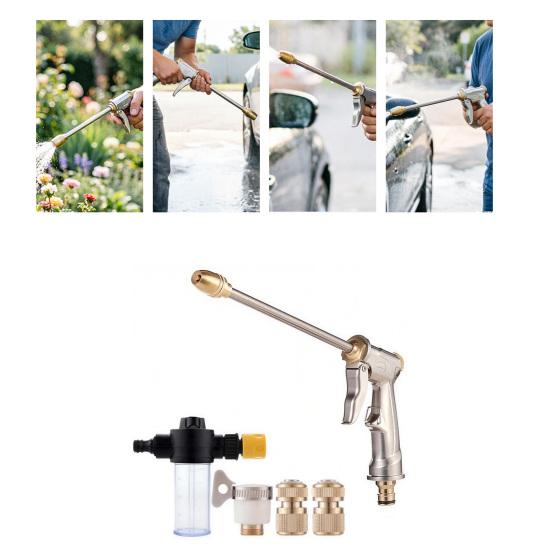 High Pressure Household Car Wash Nozzle Water with One-Click Multi Spray Modes Direct Fan Nozzle All-Copper Leak-Proof Joints Foam Pot for Car
