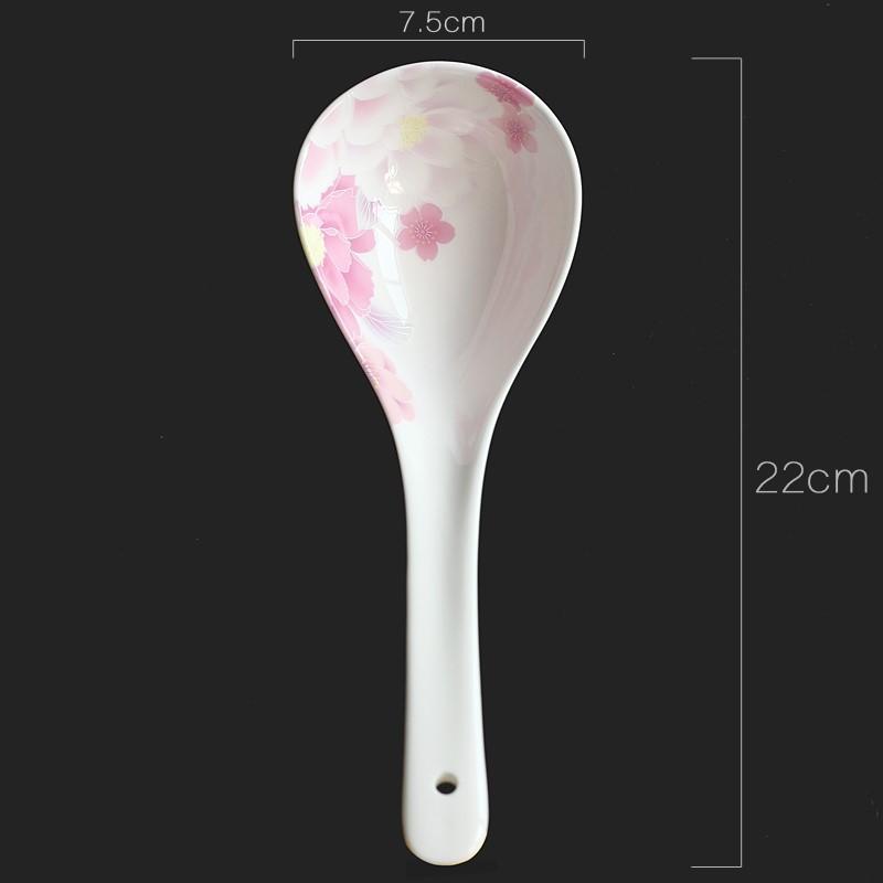 Bone china ramen spoon, pink floral design, porcelain ladle, ceramic serving spoon, catering serving buffet, spoons for cooking