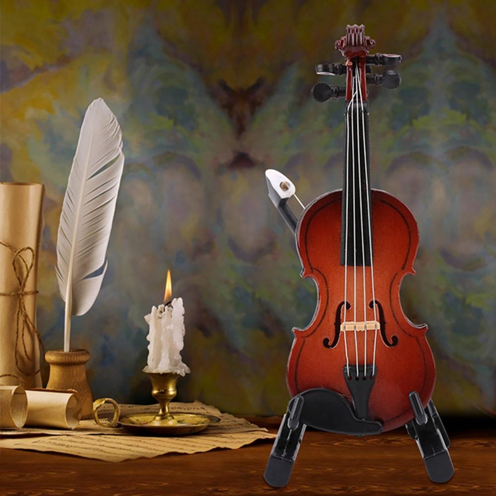 Wooden Mini Musical Instrument With Bow Collectible Figurines Mini Violin Replica Room Decor