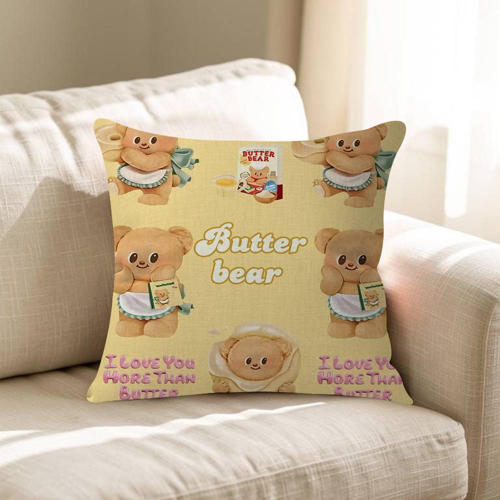 Cute Butterbear Maple Design Cushion Cover Happy Autumn Harvest Decor Holiday Decorati Pillow Cover