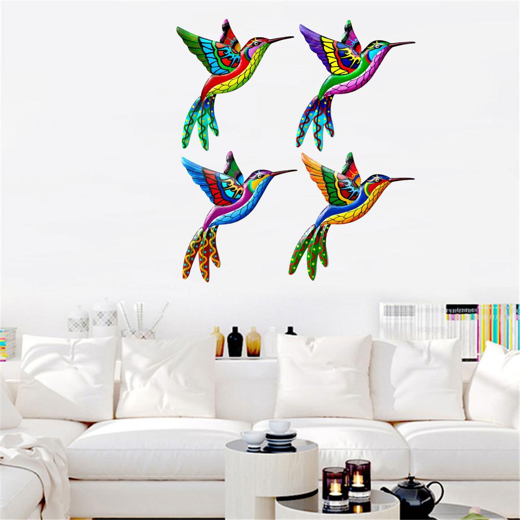 Wrought Iron Hummingbird Ornament 4pcs/set Animal Art Crafts Decor for Indoor Outdoor Garden Yard Door Decoration