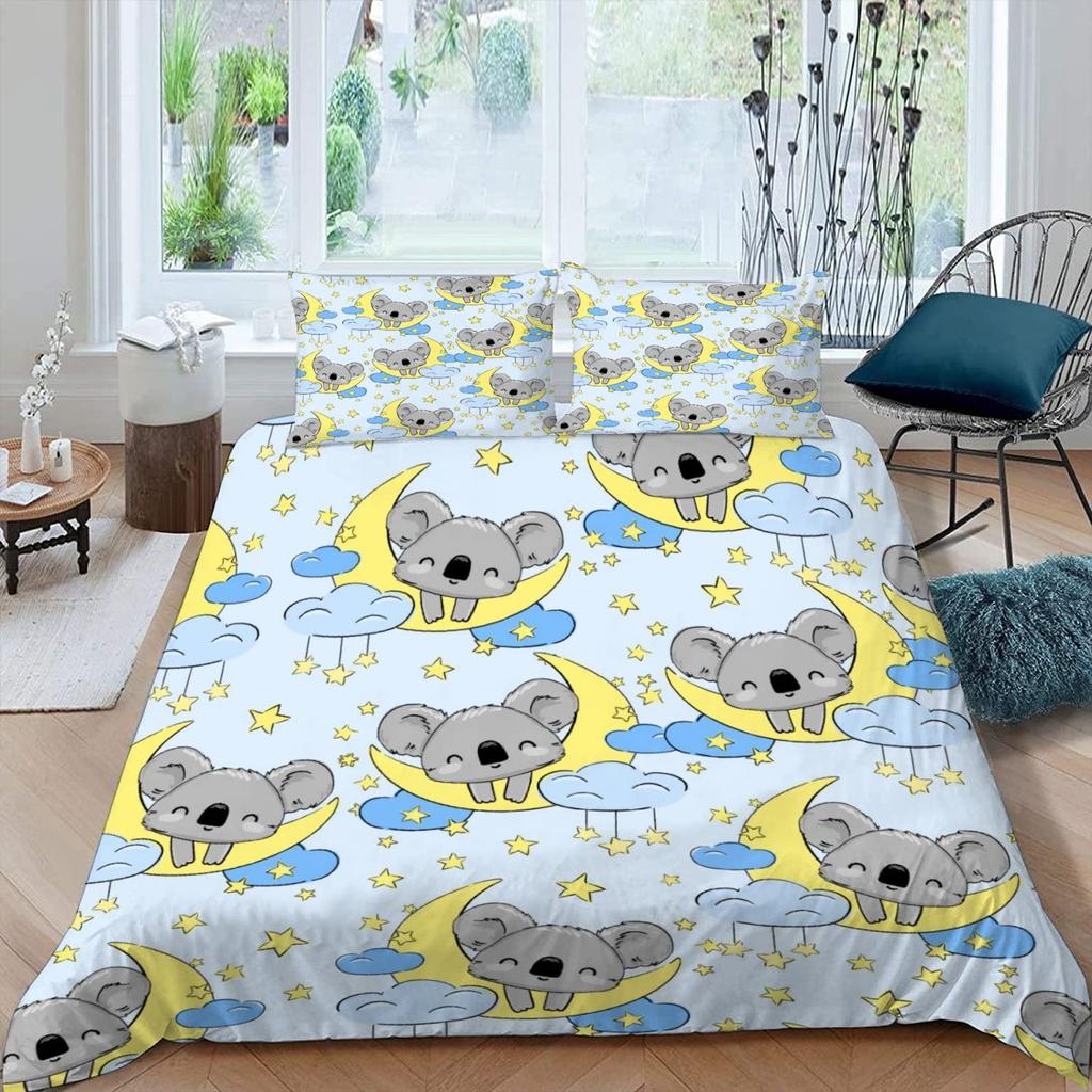 Cute Elephant Koala Duvet Cover Set Cartoon Animals Bedding Set Australia Tree Bear Quilt Cover Twin King for Kids Boys Girls
