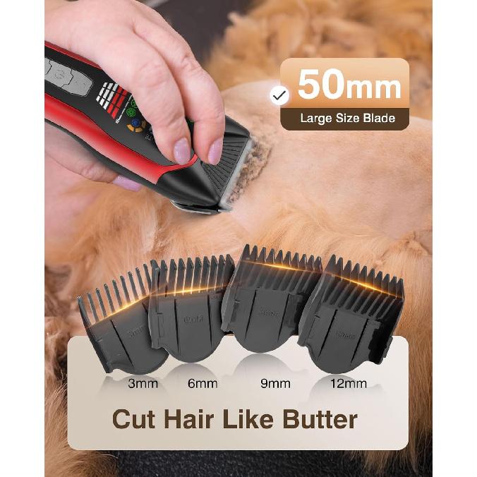 Dog Clippers Pet Shaver for Heavy Thick Coats, Low Noise Cat Grooming Kit Rechargeble Dog Hair Clipper, 2-Speed Cordless Pet Hair Trimmer for Medium
