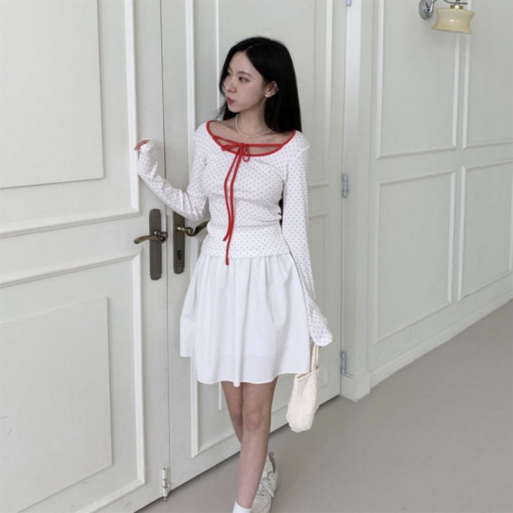 New Arrivals Open Run Women Ribbon DoT PaTTern Long Sleeve T shirT