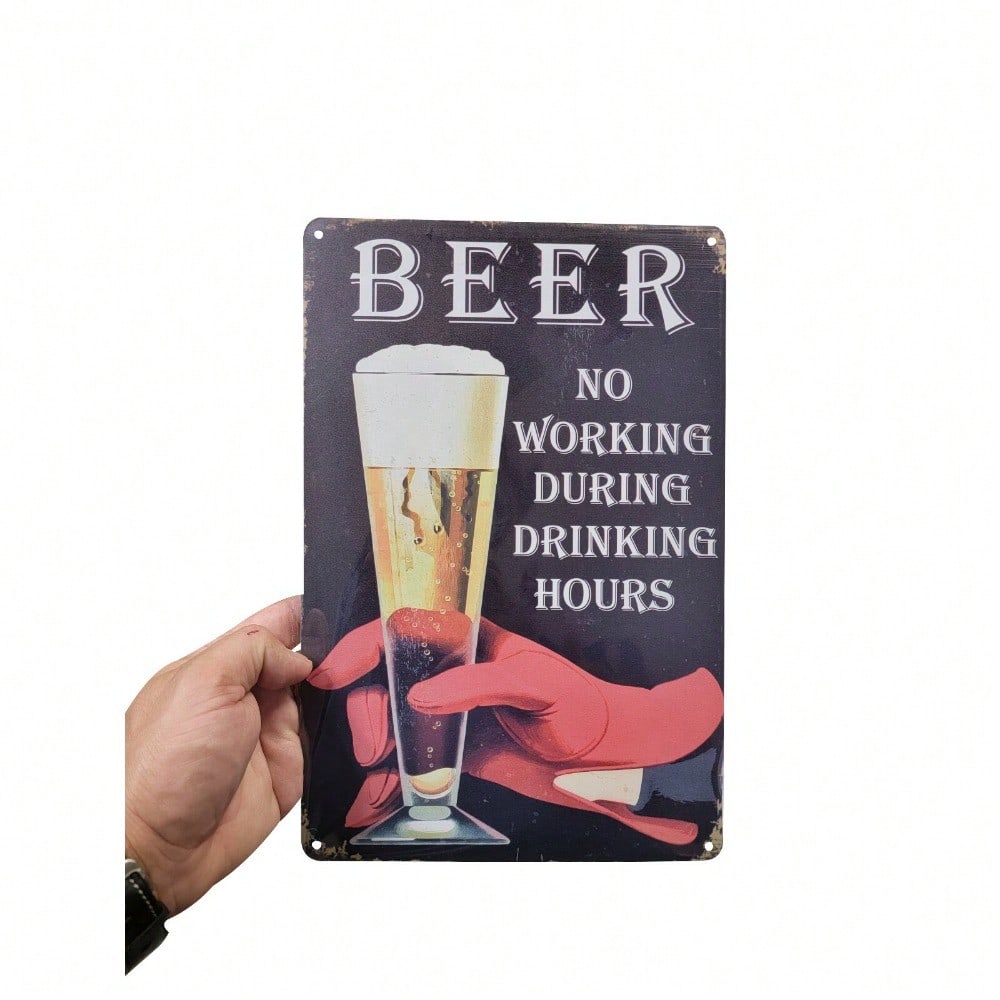 Vintage Metal Tin Sign Beer Drinking Hours Garage Wall Decor