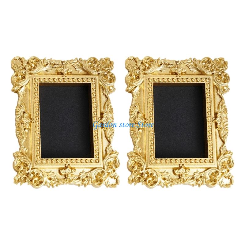 B0KB Antique Gold Small Hanging Picture Frame Resin Craft Photo Frame For Wall Display Old Fashioned Photo Gallery Art Decors