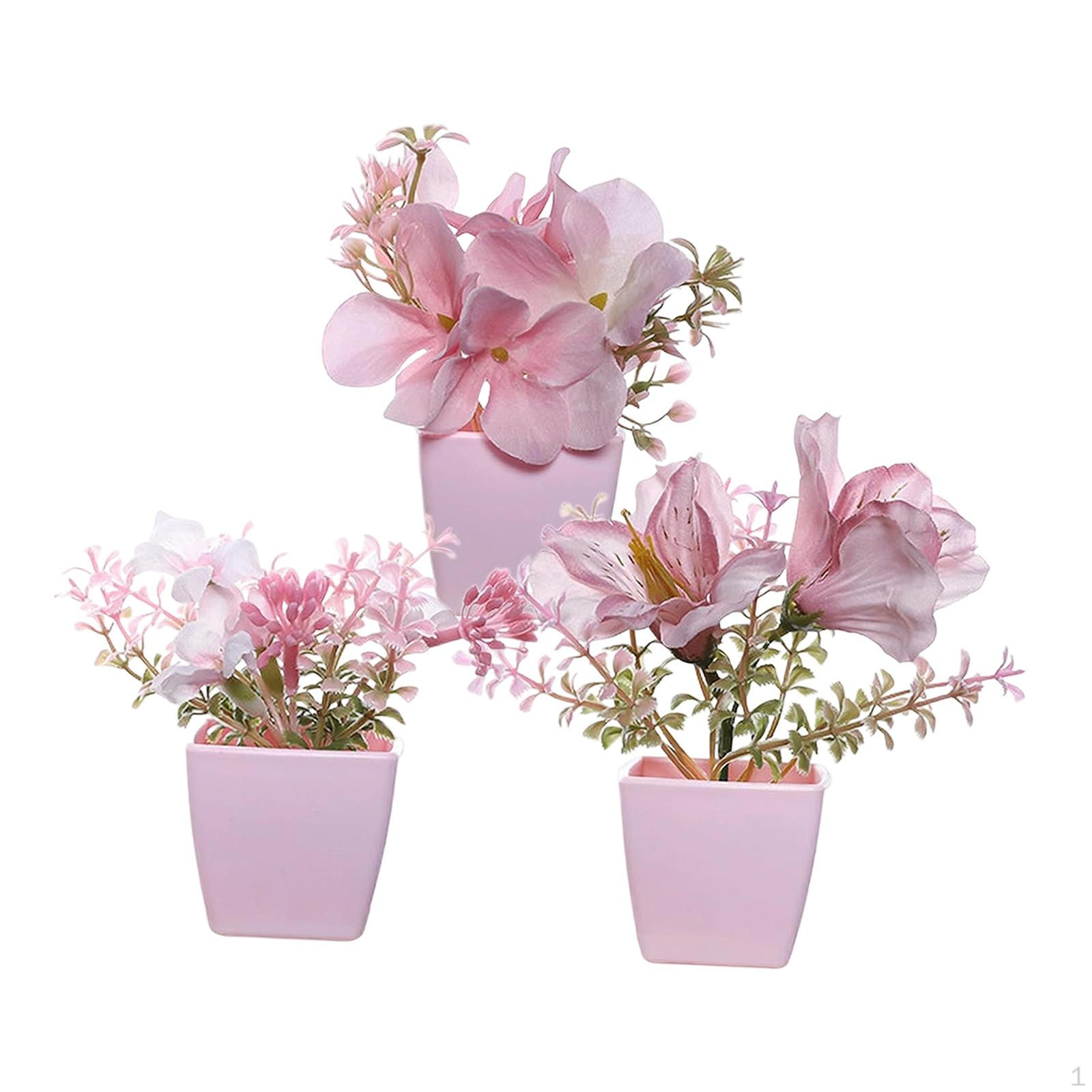 

3 Artificial Flowers in A Pot, Small Decorative Flowers, Plants with Pot for Home, Desk, Style B