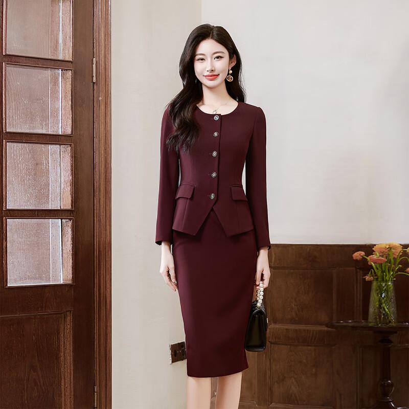 Trolman Ankala Red Women's Professional Round Neck Skirt Suit