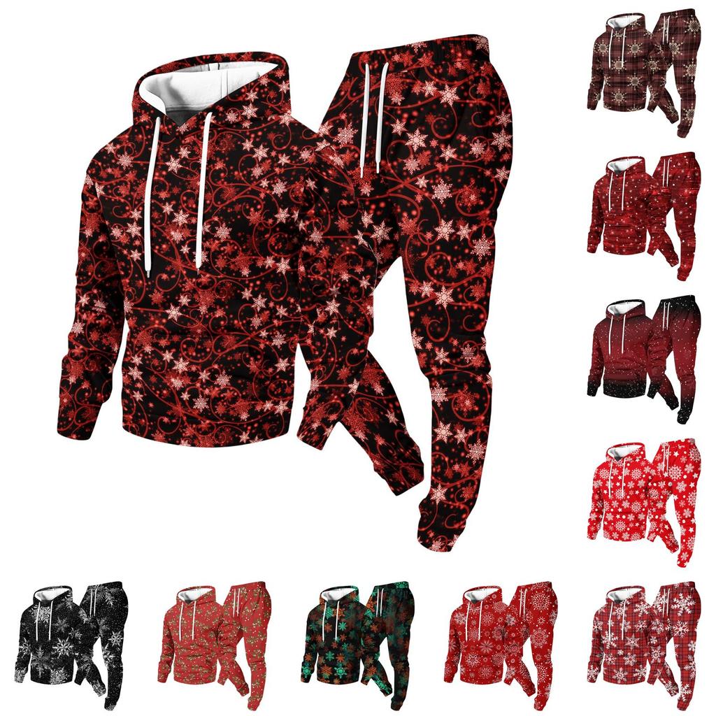 Men's Christmas Print Hoodie and Straight Leg Sweatpants 2 Piece Casual Outfit