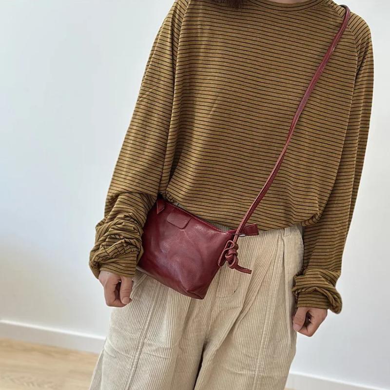 Johnature Textured Shoulder Bag Women's Genuine Leather Retro Versatile Commuter Crossbody Bag Mini Phone Bag