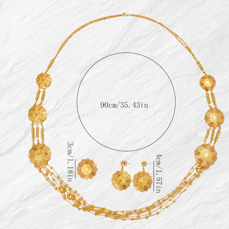 3-Piece Geometric Tassel Long Necklace Earrings Ring Jewelry Set Ladies Wedding Accessories