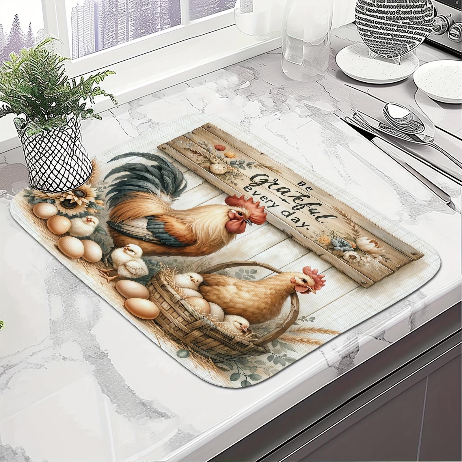 

1 шт., резиновый коврик для сушки с принтом петуха для кофейни, кухонного ковра, столовой посуды, прочный коврик для стола из диатомовой грязи, коврик для кофейни для домашних животных 40*50cm