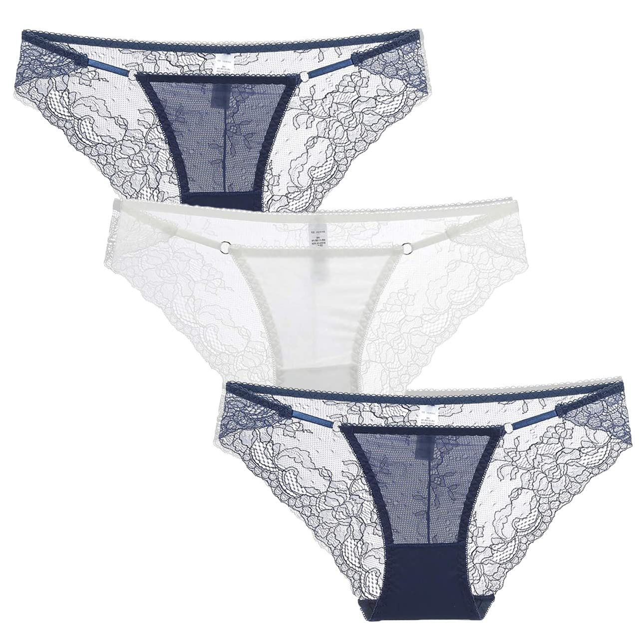 

White Fang Set of Lace Sexy TT209S3 Women s 3-Piece Panties, See-Through Lingerie, (3-Piece Set, Q)