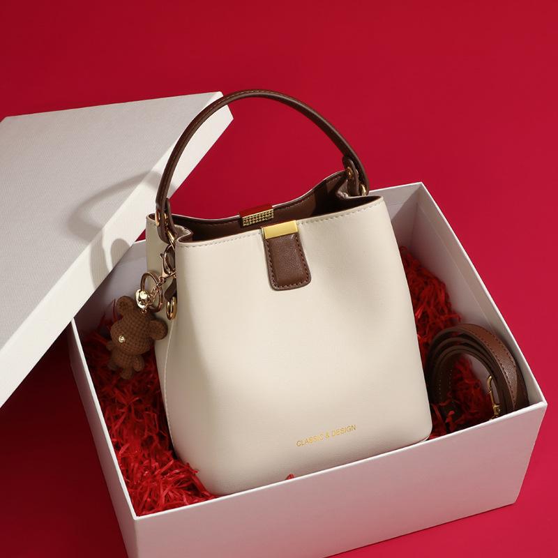New Genuine Leather Crossbody Bucket Bag Portable Summer High-end Versatile Shoulder Bag