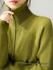 Women's European Style Pure Wool Turn-Down Collar Cashmere Cardigan with Double Zipper Knitwear.