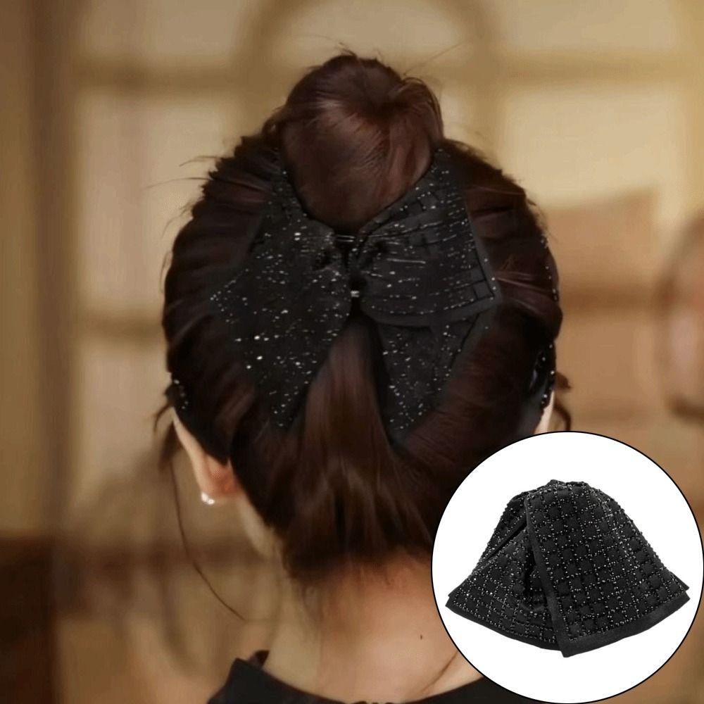 Schwarzer Stoff Strass Haarspangen Temperament Krallenklemme Elegante Haarnadeln Damen Kopfschmuck