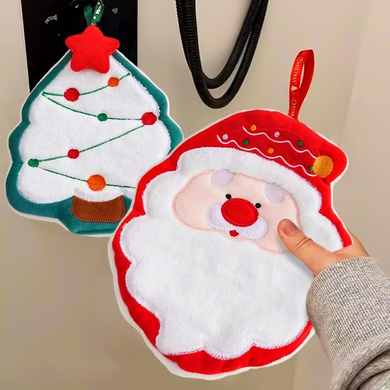 Christmas Towel Cute Christmas Atmosphere Practical Christmas Gift Comfortable Hand Towels Kitchen 4 Styles