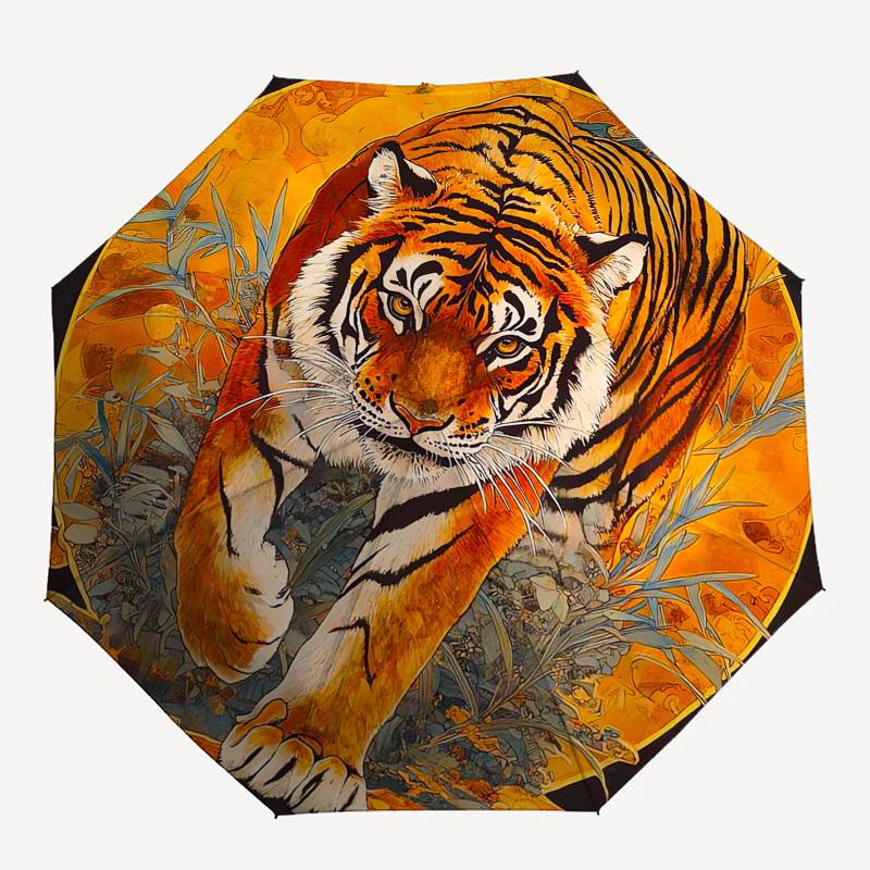 1pc Tiger Artwork Circular Design Umbrella with Plastic Handle,Suitable for All Seasons Umbrellaptys26081
