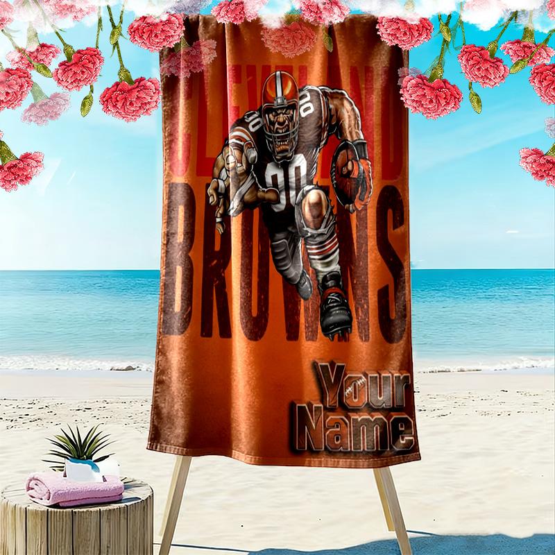 Name Custom Cleveland Browns Print Beach Towel, Large Soft Quick Dry Towel for Beach Camping Swimming