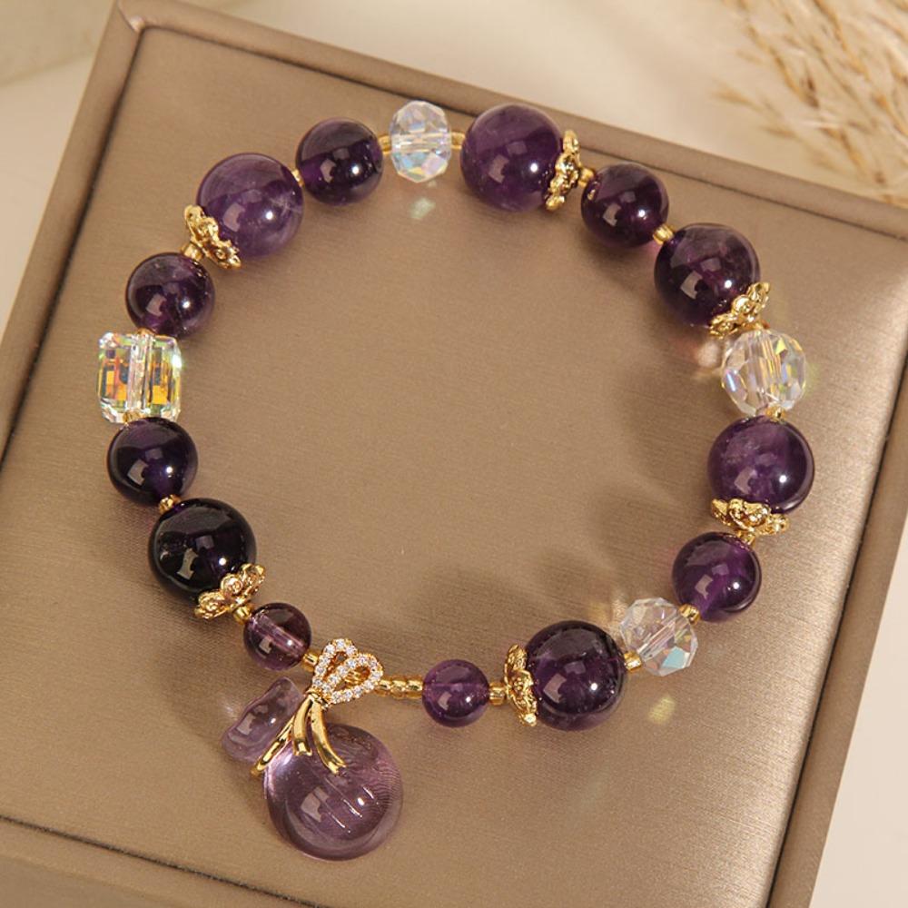 Creative Purple Crystal Bracelet Pendant Flower Fringe Bracelet Purple Beads Bangle  Jewelry Gifts