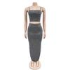 C7196 European and American Fashion Women's Sleeveless Spaghetti Strap Hot Drilling Long Dress Two-Piece Set
