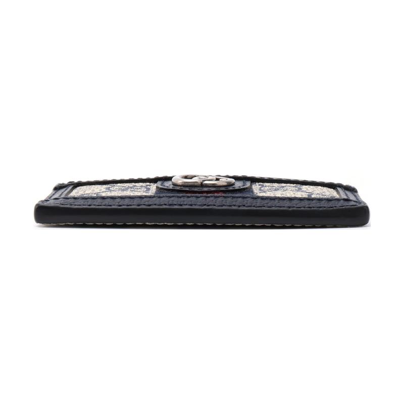 Gucci Ophidia distressed old flower logo striped webbing canvas patchwork card holder card bag women's blue