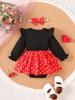 2Pcs Baby Girl Dress Halloween Outfit Set Sweet Cute Ruffle Romper Bow Headband Infant Christmas Clothing Set for 0-18 Months