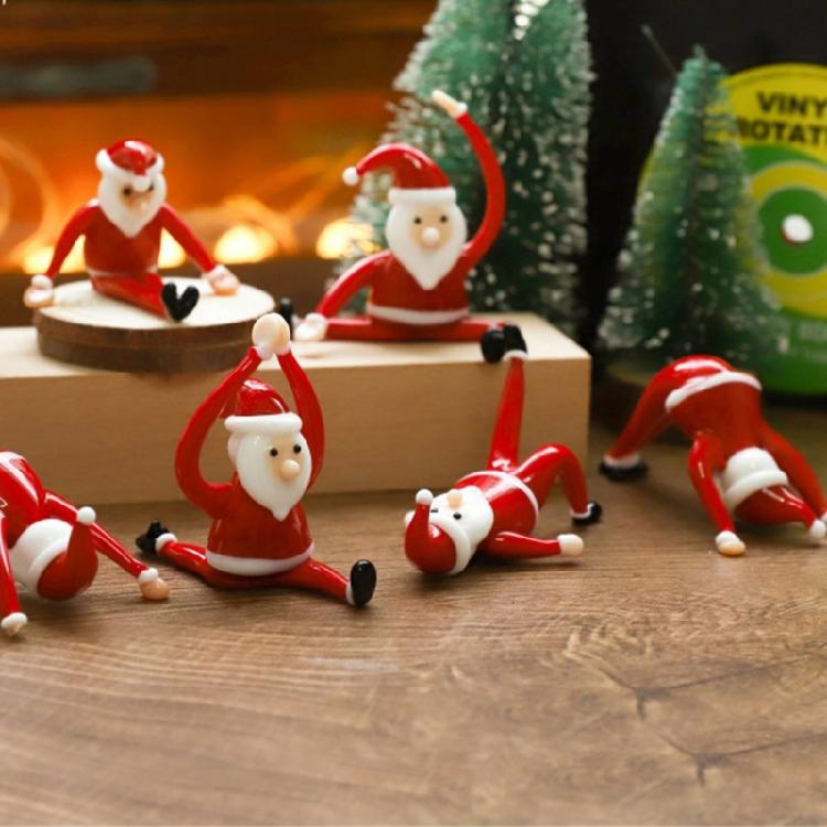 Christmas Decorative Figurine Santa Clauses Ornament Glass Yogas Santa Clauses Figurines for Holiday Car Home Decorations