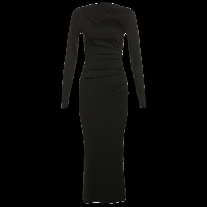 

Winter Dress Fashion 2023 Fall and Winter New Arrival Female Fashion round Neck Long Sleeve Narrow Pure Color Elegant Dress Black S