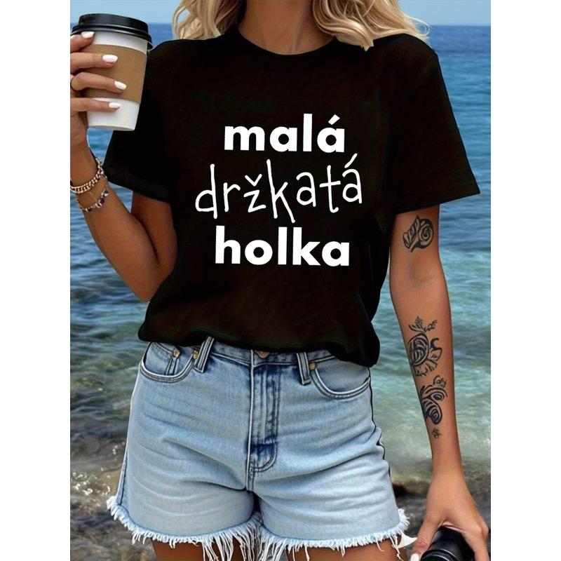 Letter-Printed Women S Round Neck T-Shirt for Spring And Summer S