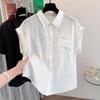 Plus Size Artistic Women's Cotton Linen Vest Short Sleeve Lapel Shirt - Spring/Summer Thin & Breathable Top