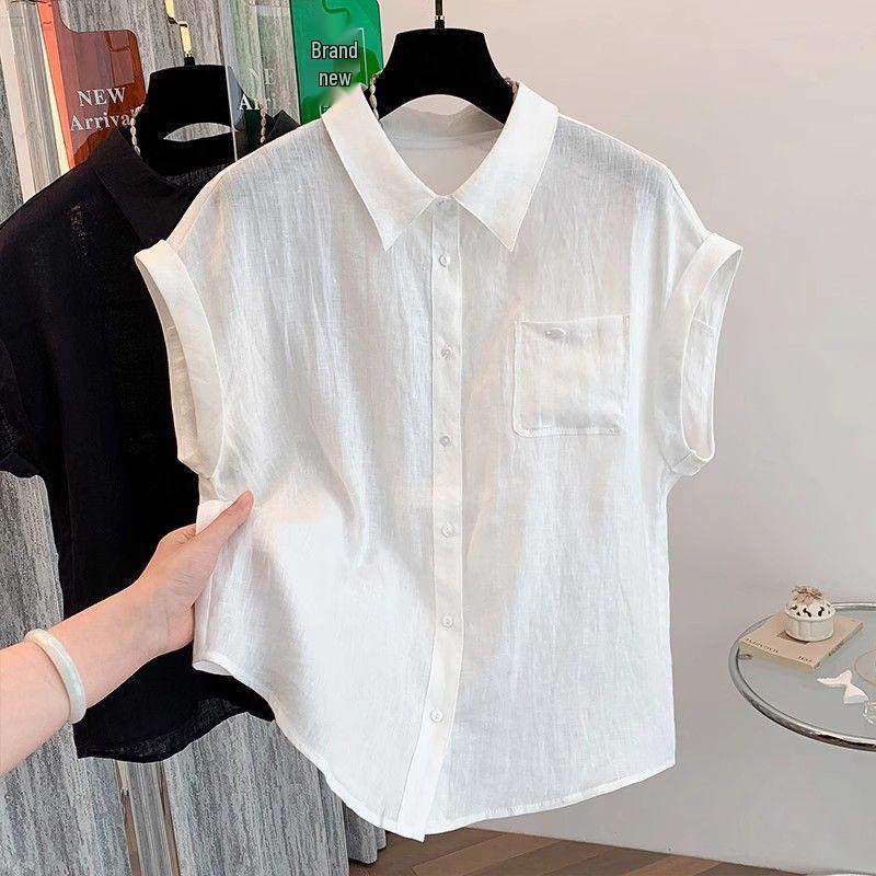 Plus Size Artistic Women's Cotton Linen Vest Short Sleeve Lapel Shirt - Spring/Summer Thin & Breathable Top