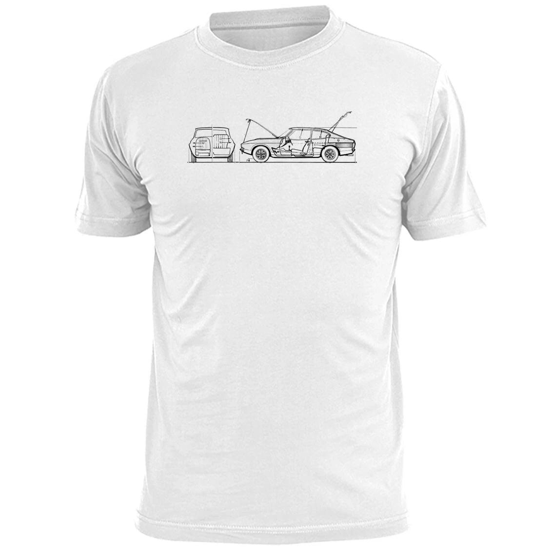 Mens Ford Capri Mk II Car Blueprint T shirt Classic XL