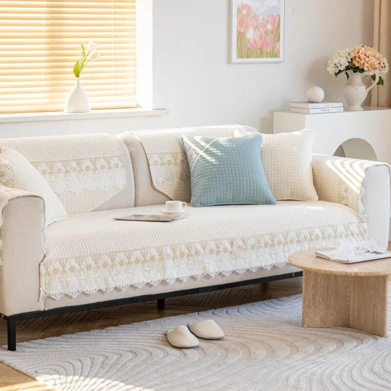 Jacquard Sofa Cover Wash All Cotton Living Room Sofa Cushion New Non-Slip Simplicity Solid Colour Universal Cushion Sofa Cover